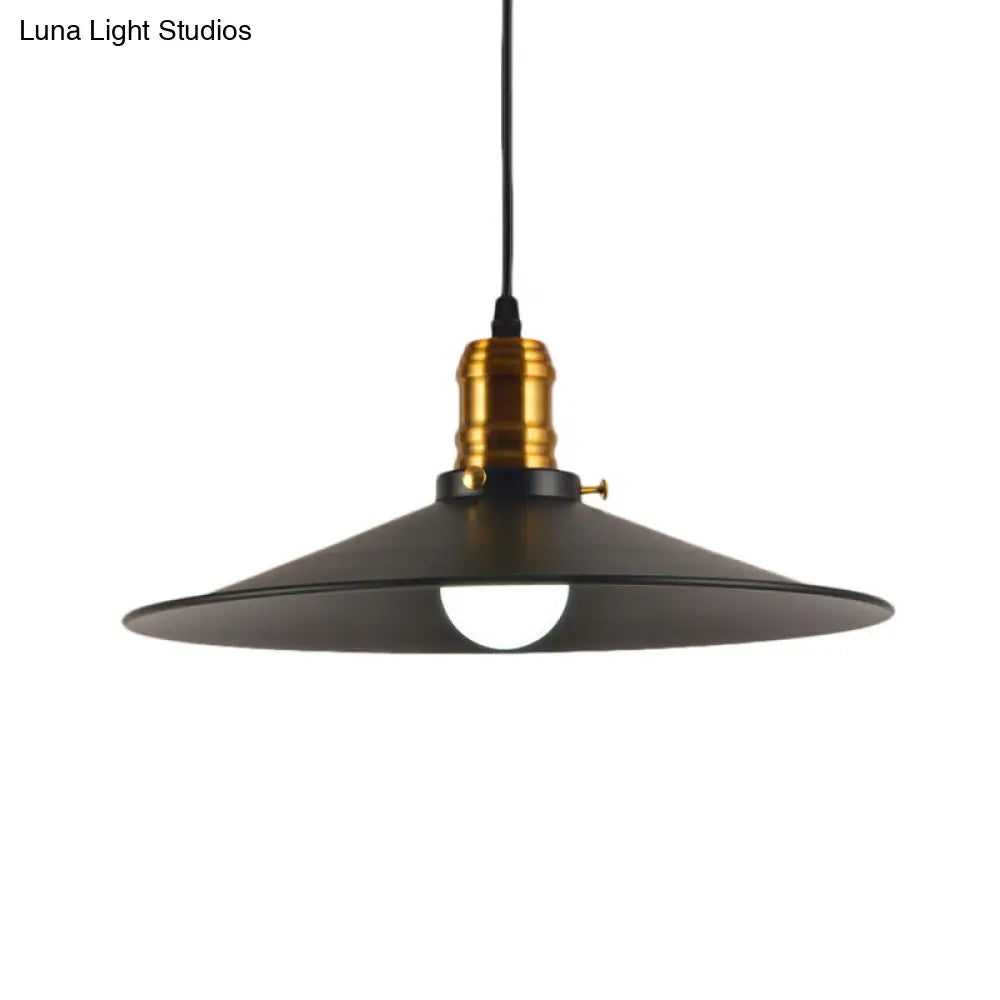 Industrial Wrought Iron Pendant Light With 8.5/10 Wide Saucer Design - 1-Light Black Fixture For