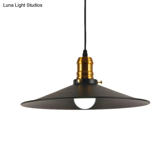 Industrial Wrought Iron Pendant Light With 8.5/10 Wide Saucer Design - 1-Light Black Fixture For