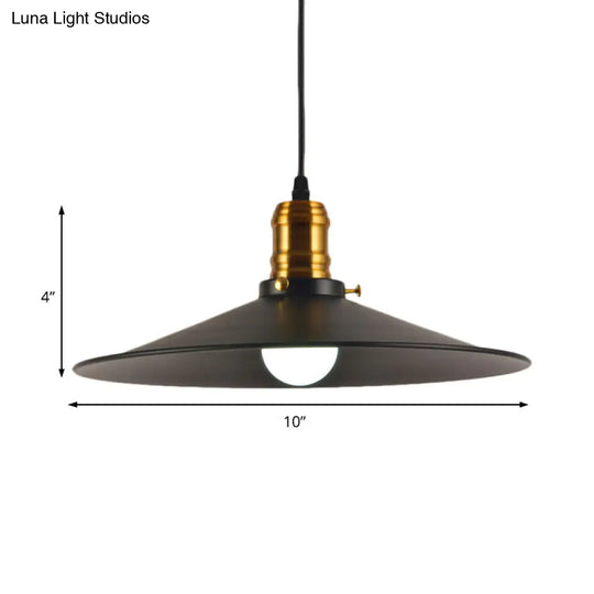 Industrial Wrought Iron Pendant Light With 8.5/10 Wide Saucer Design - 1-Light Black Fixture For