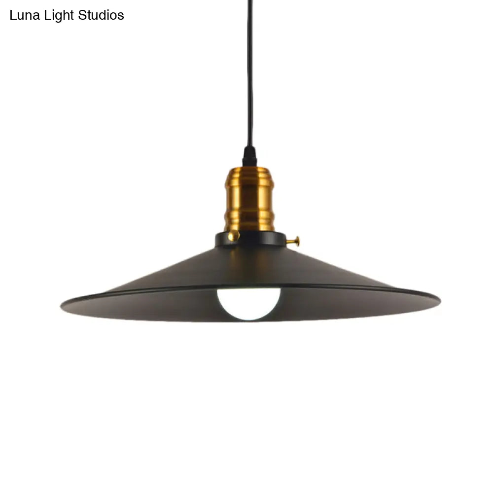 Wrought Iron Industrial Pendant Light - 8.5’/10’ Saucer Shape Black 1-Light For Living Room