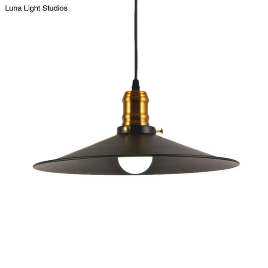 Wrought Iron Industrial Pendant Light - 8.5’/10’ Saucer Shape Black 1-Light For Living Room