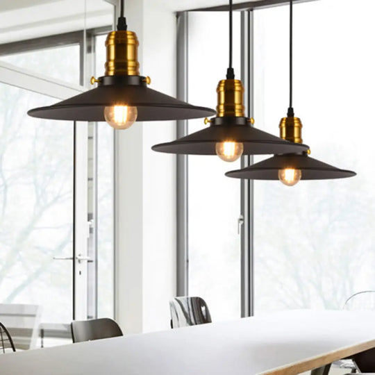 Wrought Iron Industrial Pendant Light - 8.5’/10’ Saucer Shape Black 1-Light For Living Room / 8.5’