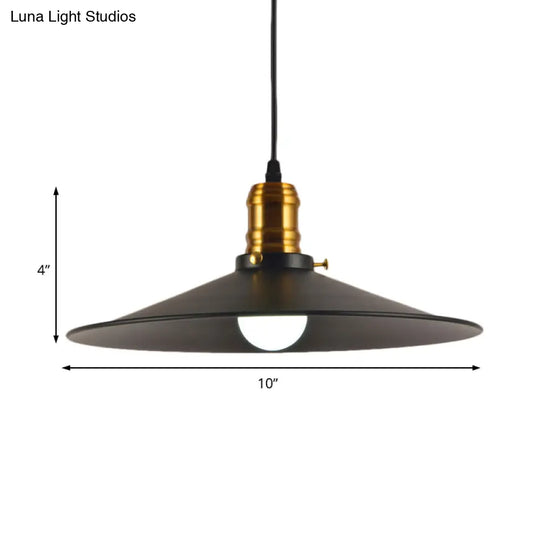 Wrought Iron Industrial Pendant Light - 8.5’/10’ Saucer Shape Black 1-Light For Living Room