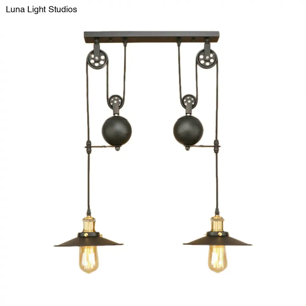 Wrought Iron Pendant Light Fixture With Black Finish - Antique Style Ceiling For Living Room (2