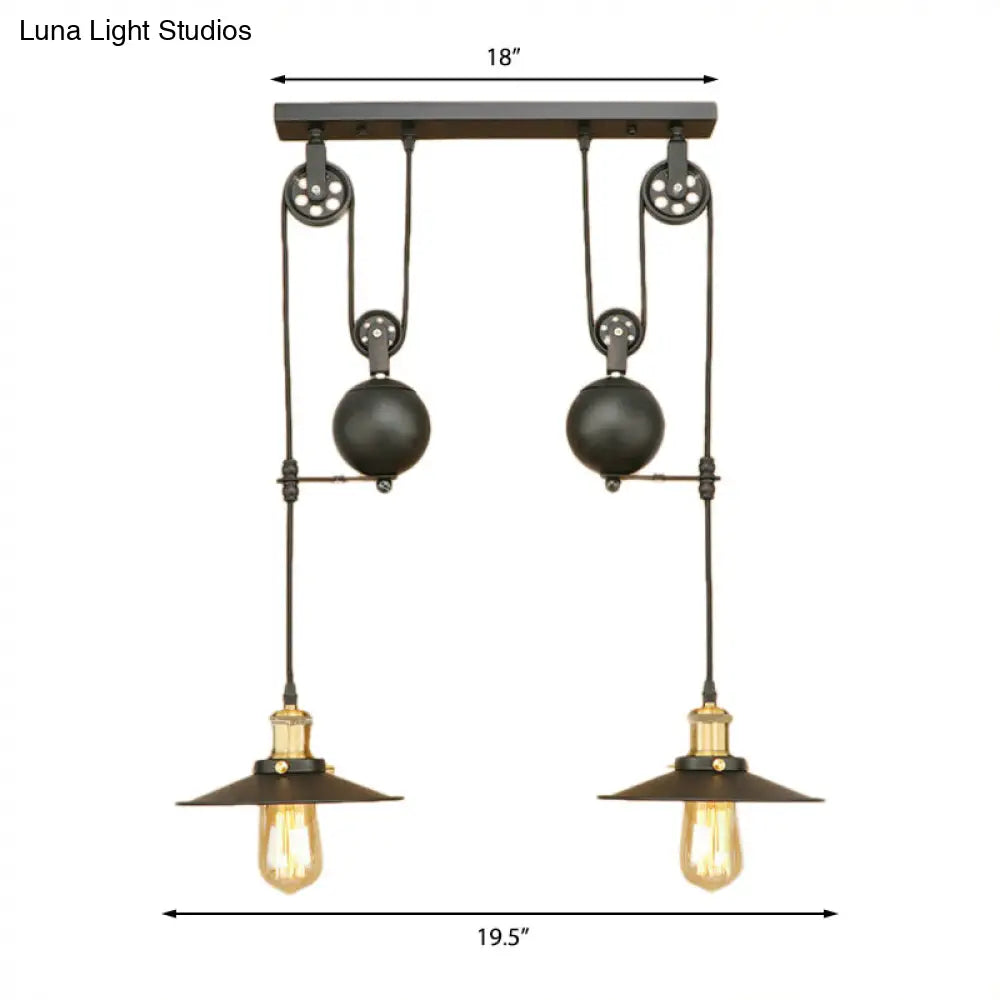 Wrought Iron Black Pendant Light Fixture With Antique Style - Ideal For Living Room 2 Bulb Capacity