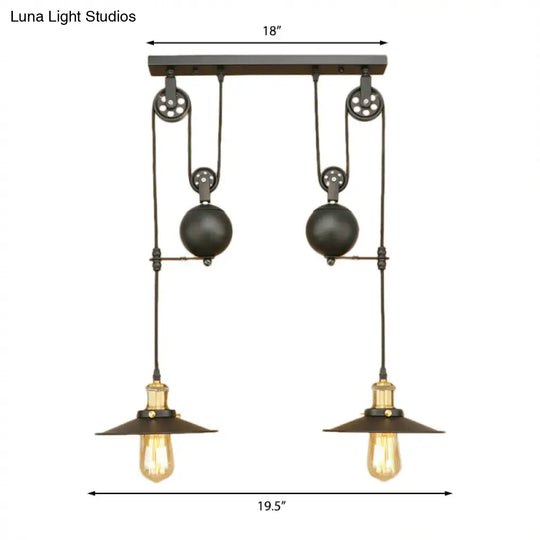 Wrought Iron Pendant Light Fixture With Black Finish - Antique Style Ceiling For Living Room (2