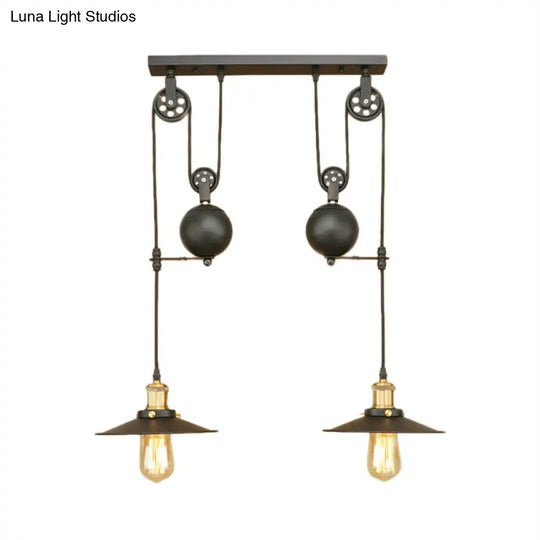 Wrought Iron Black Pendant Light Fixture With Antique Style - Ideal For Living Room 2 Bulb Capacity