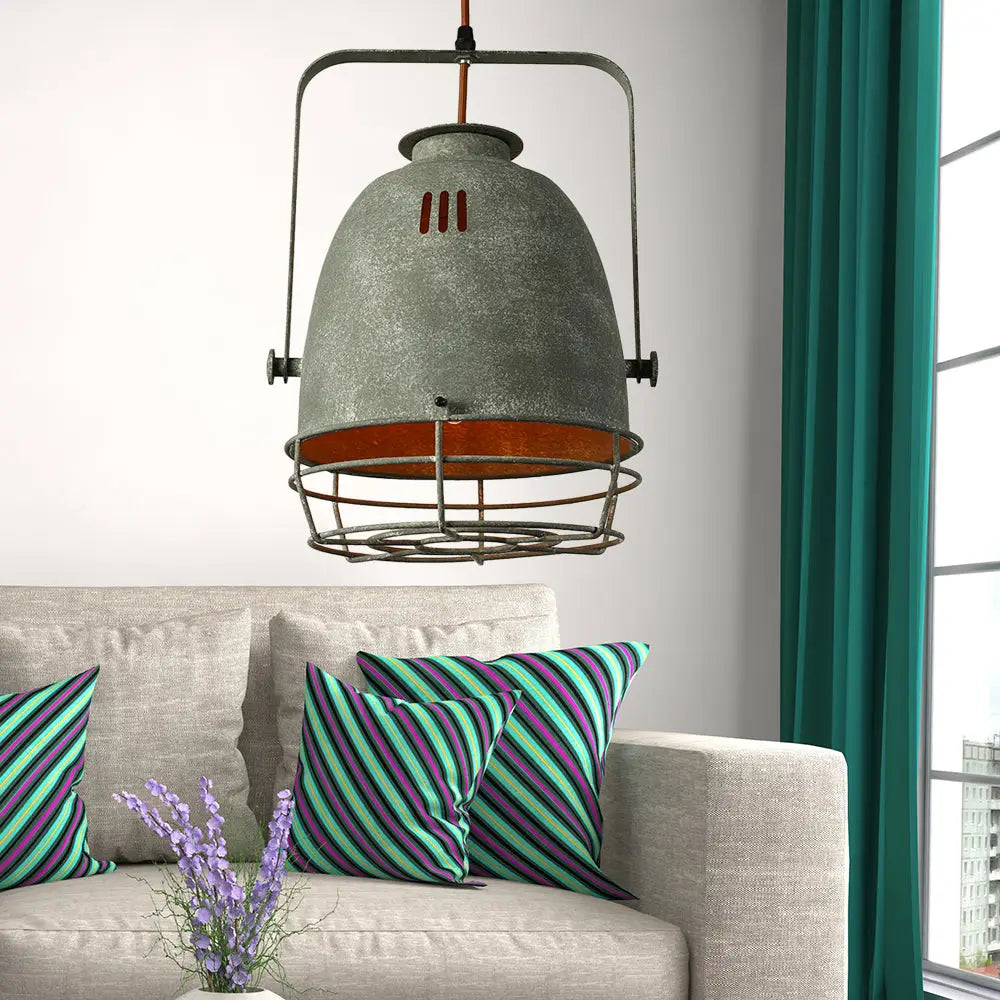 Wrought Iron Pendant Lighting With Bell/Dome Shade - Industrial 1 Light Hanging Lamp In Grey / Bell