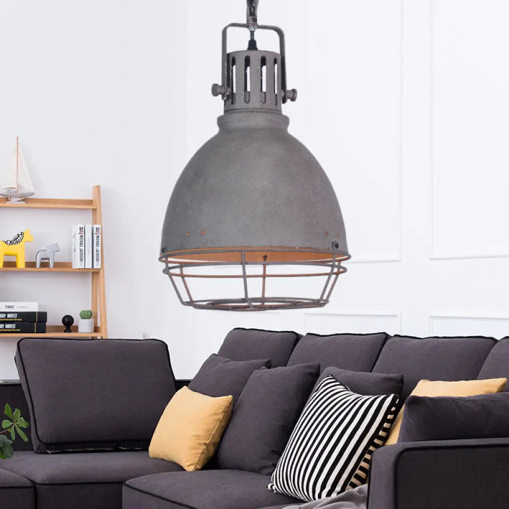 Wrought Iron Pendant Lighting With Bell/Dome Shade - Industrial 1 Light Hanging Lamp In Grey / Dome