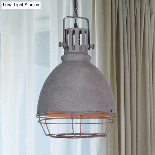 Wrought Iron Pendant Lighting With Bell/Dome Shade - Industrial 1 Light Hanging Lamp In Grey