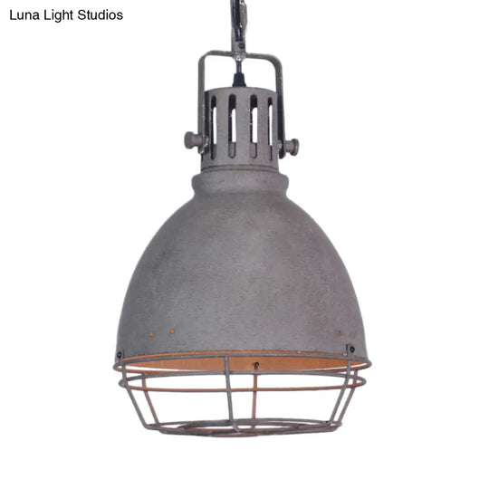 Wrought Iron Pendant Lighting With Bell/Dome Shade - Industrial 1 Light Hanging Lamp In Grey