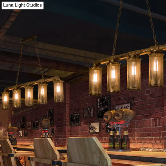 Wrought Iron Pipe Pendant Lighting With 5 Heads - Warehouse Brass Ceiling Light For Restaurant