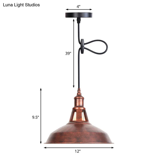 Wrought Iron Rust Pendant Lamp - Vintage Barn Style Suspension Light For Living Room (12/16 Width)