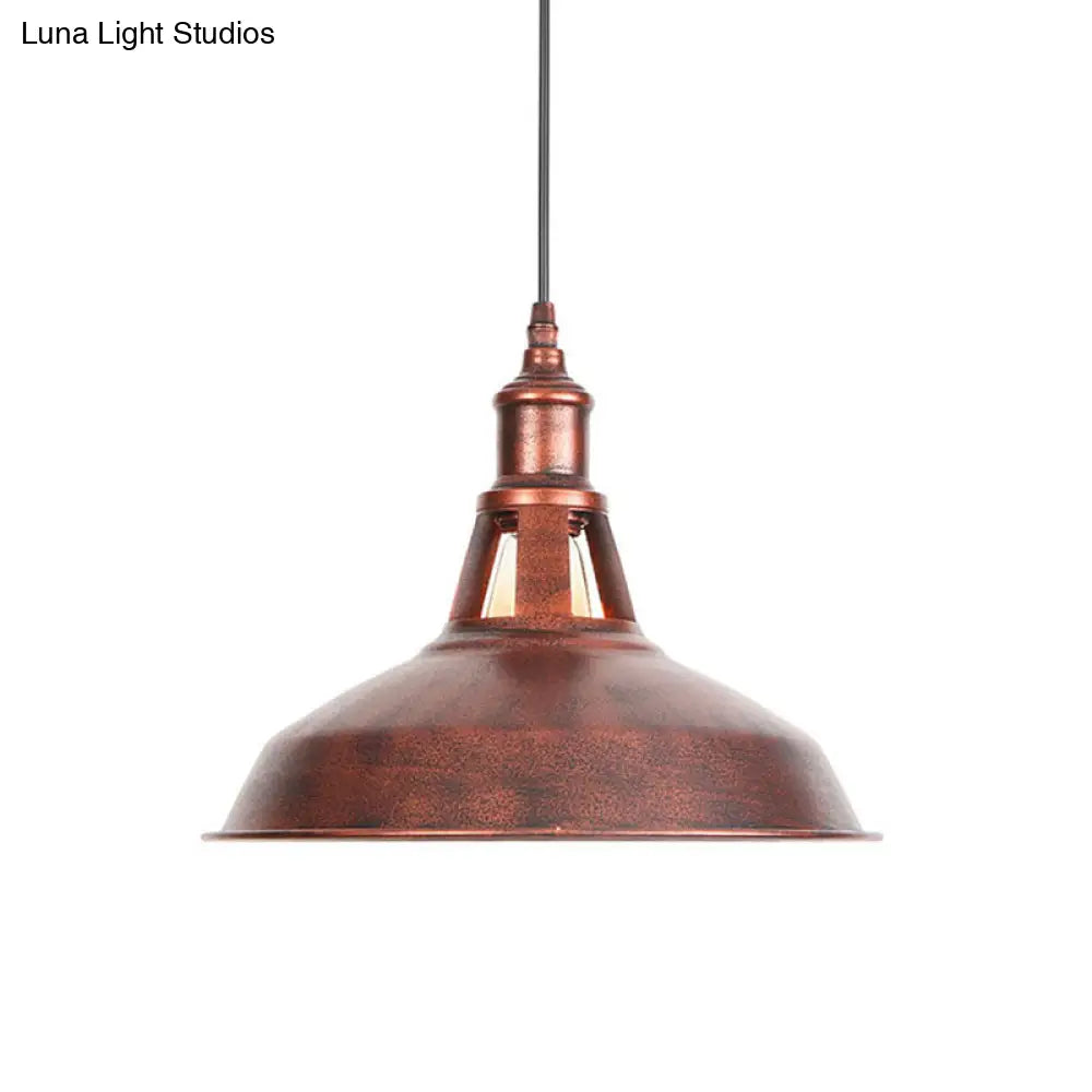 Wrought Iron Rust Pendant Lamp Barn 1-Light Retro Suspension Light For Living Room - 12’/16’ Wide