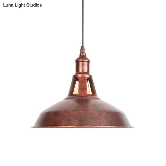 Wrought Iron Rust Pendant Lamp Barn 1-Light Retro Suspension Light For Living Room - 12’/16’ Wide