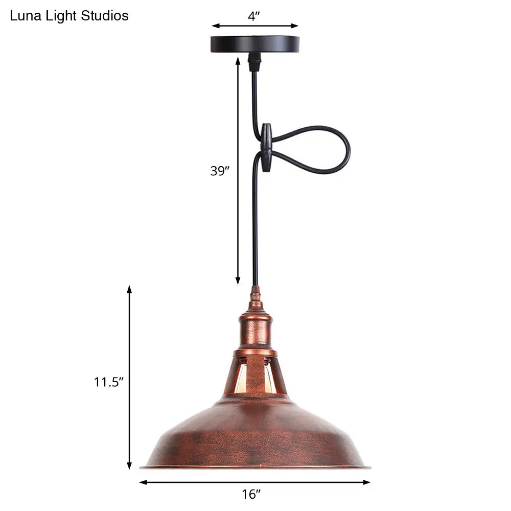 Wrought Iron Rust Pendant Lamp - Vintage Barn Style Suspension Light For Living Room (12/16 Width)