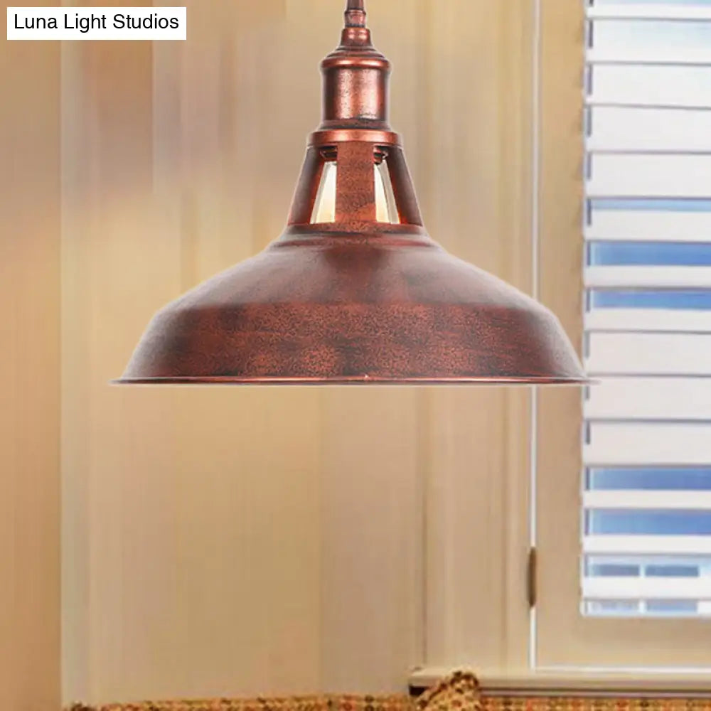 Wrought Iron Rust Pendant Lamp Barn 1-Light Retro Suspension Light For Living Room - 12’/16’ Wide