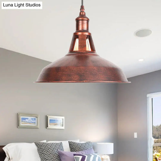 Wrought Iron Rust Pendant Lamp - Vintage Barn Style Suspension Light For Living Room (12/16 Width) /