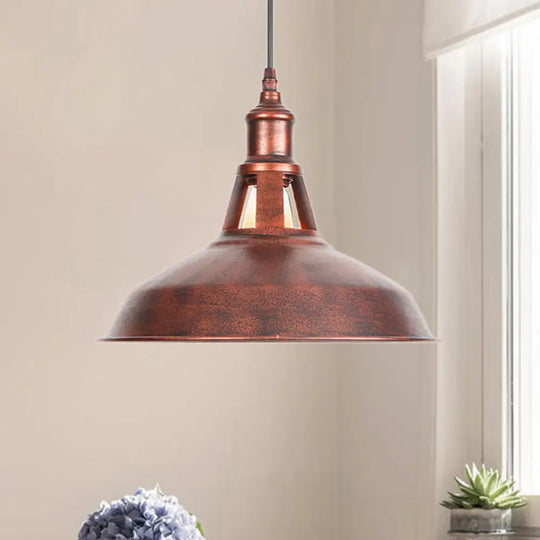 Wrought Iron Rust Pendant Lamp Barn 1-Light Retro Suspension Light For Living Room - 12’/16’