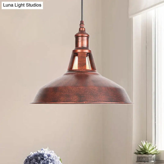 Wrought Iron Rust Pendant Lamp - Vintage Barn Style Suspension Light For Living Room (12/16 Width) /