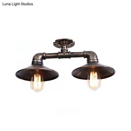 Wrought Iron Saucer Semi Flush Light - Retro Industrial Style 2 Lights Living Room Ceiling Mount In