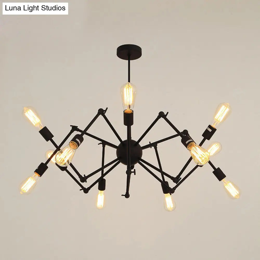 Wrought Iron Spider Chandelier - Retro Industrial Pendant Light For Coffee Shops And Workshops