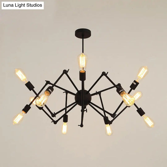 Wrought Iron Spider Chandelier - Retro Industrial Pendant Light For Coffee Shops And Workshops