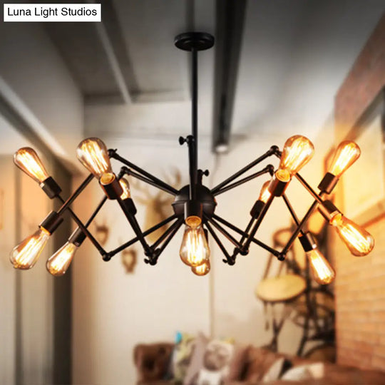 Wrought Iron Spider Chandelier - Retro Industrial Pendant Light For Coffee Shops And Workshops