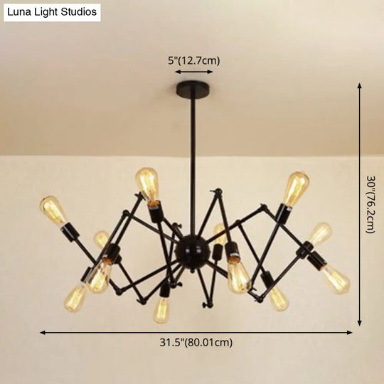 Wrought Iron Spider Chandelier - Retro Industrial Pendant Light For Coffee Shops And Workshops