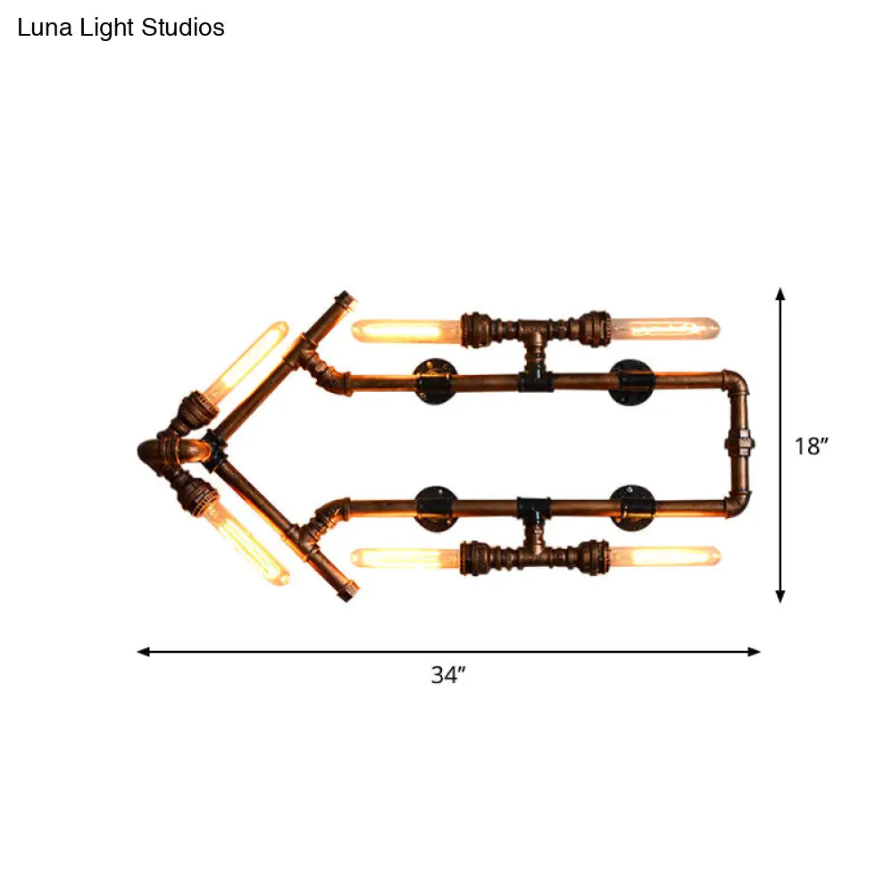 Wrought Iron Wall Sconce With Arrow Shaped Lighting - Retro Industrial Bronze Pipe Design 6 Bulbs