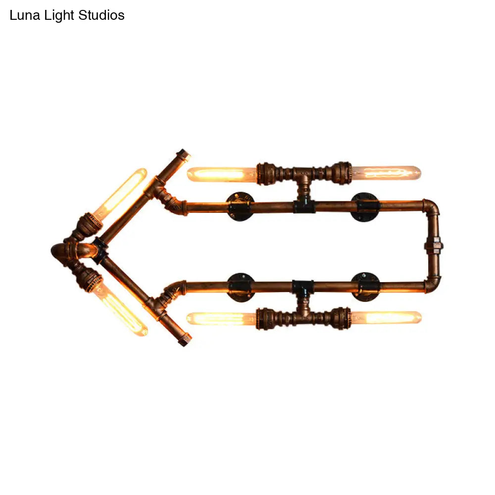 Wrought Iron Wall Sconce With Arrow Shaped Lighting - Retro Industrial Bronze Pipe Design 6 Bulbs