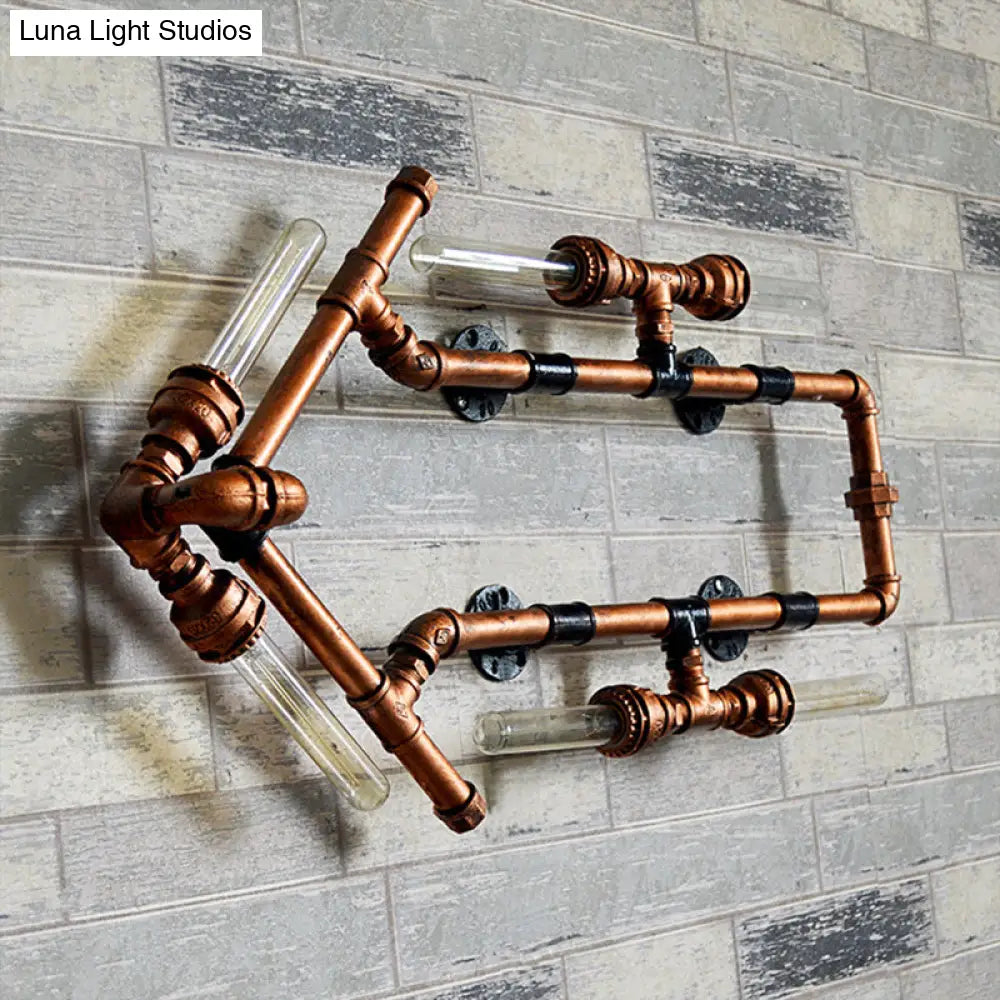 Wrought Iron Wall Sconce With Arrow Shaped Lighting - Retro Industrial Bronze Pipe Design 6 Bulbs