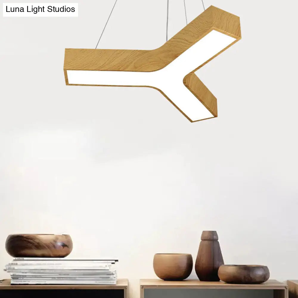 Y-Shaped Led Pendant Lamp With Minimalistic Acrylic Shade Wood / 27.5