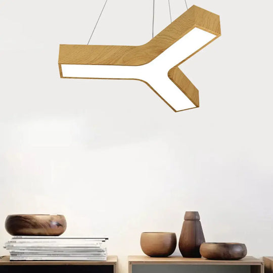 Y-Shape Led Pendant Lamp With Sleek Acrylic Shade - Minimalistic Lighting Fixture Wood / 27.5’