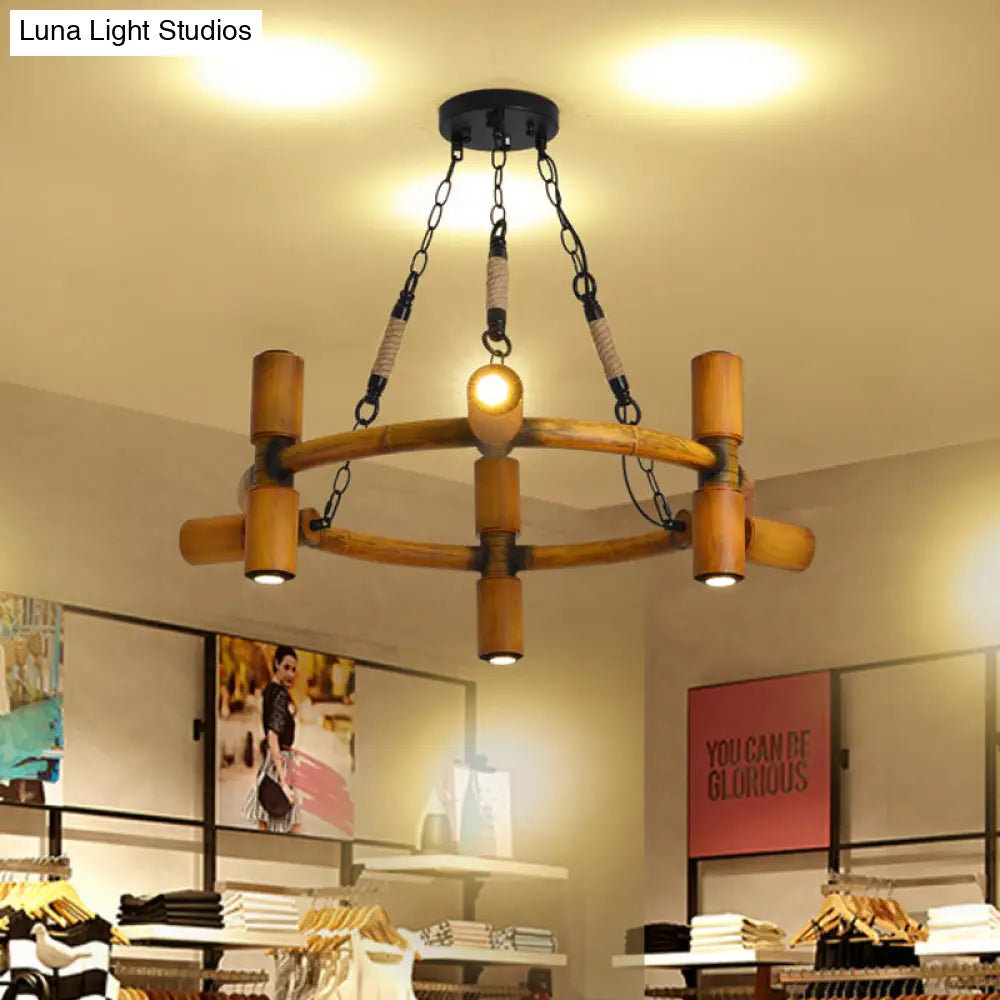 Yellow Farmhouse Chandelier: 9-Bulb Iron Pendant Ceiling Light With Jute Rope