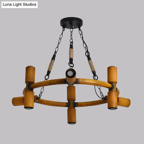 Yellow 9-Bulb Farmhouse Iron Chandelier With Jute Rope Pendant