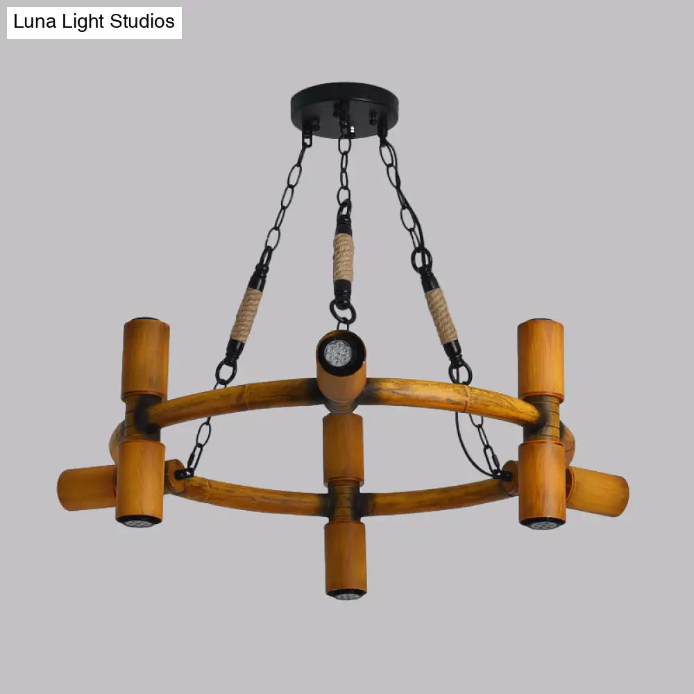 Yellow 9-Bulb Farmhouse Iron Chandelier With Jute Rope Pendant