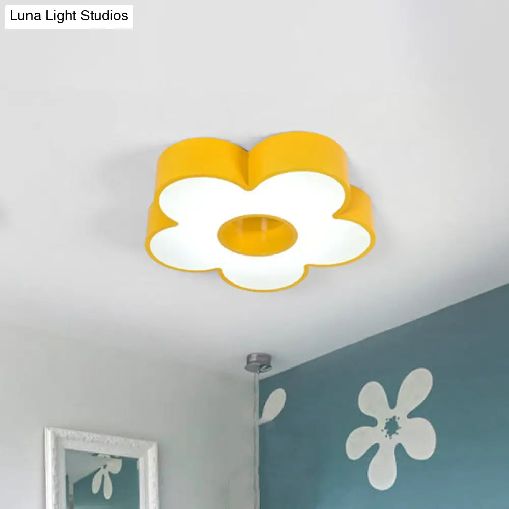 Yellow Acrylic Macaroon Flower Ceiling Mounted Led Flush Light For Nursery Room