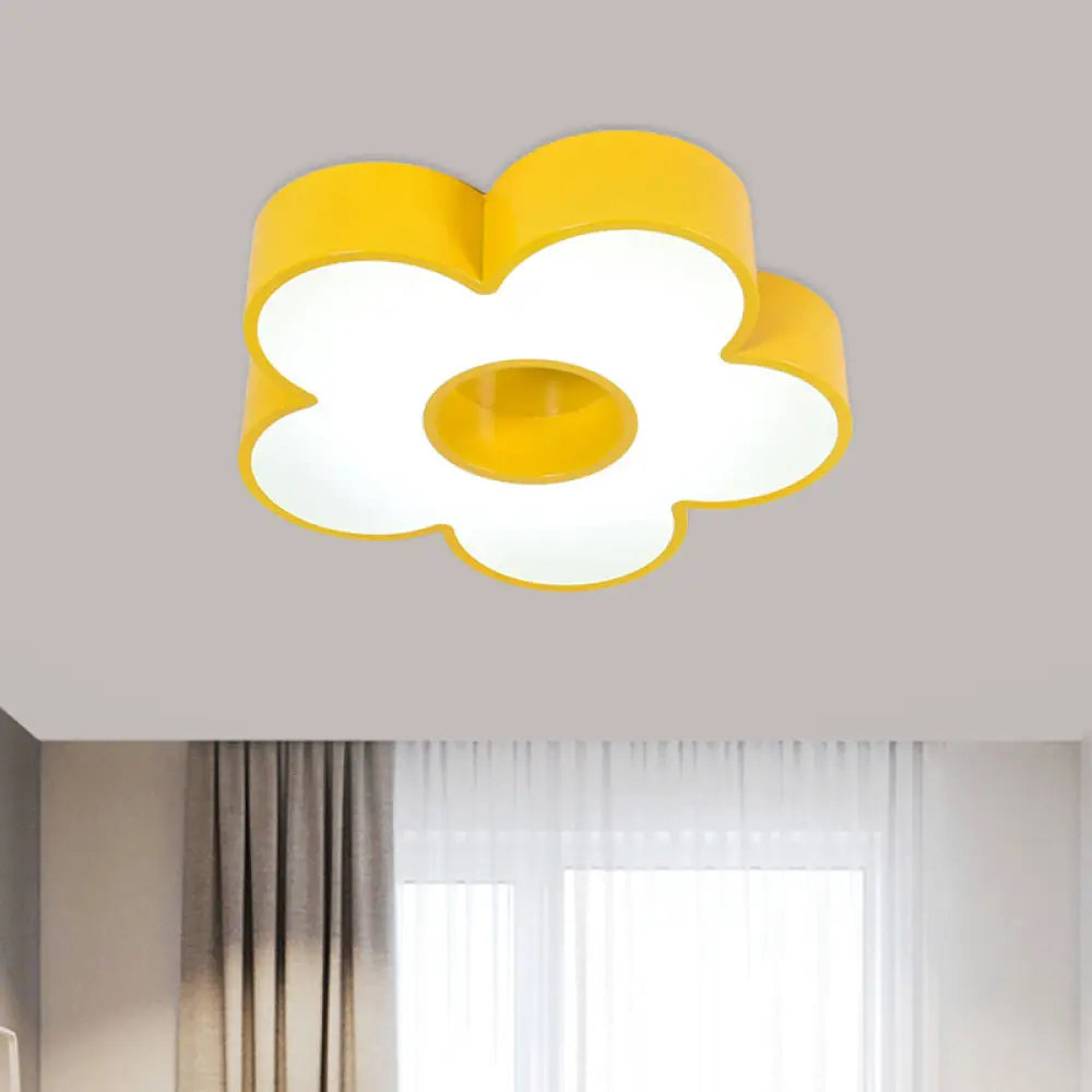 Yellow Acrylic Macaroon Flower Ceiling Mounted Led Flush Light For Nursery Room