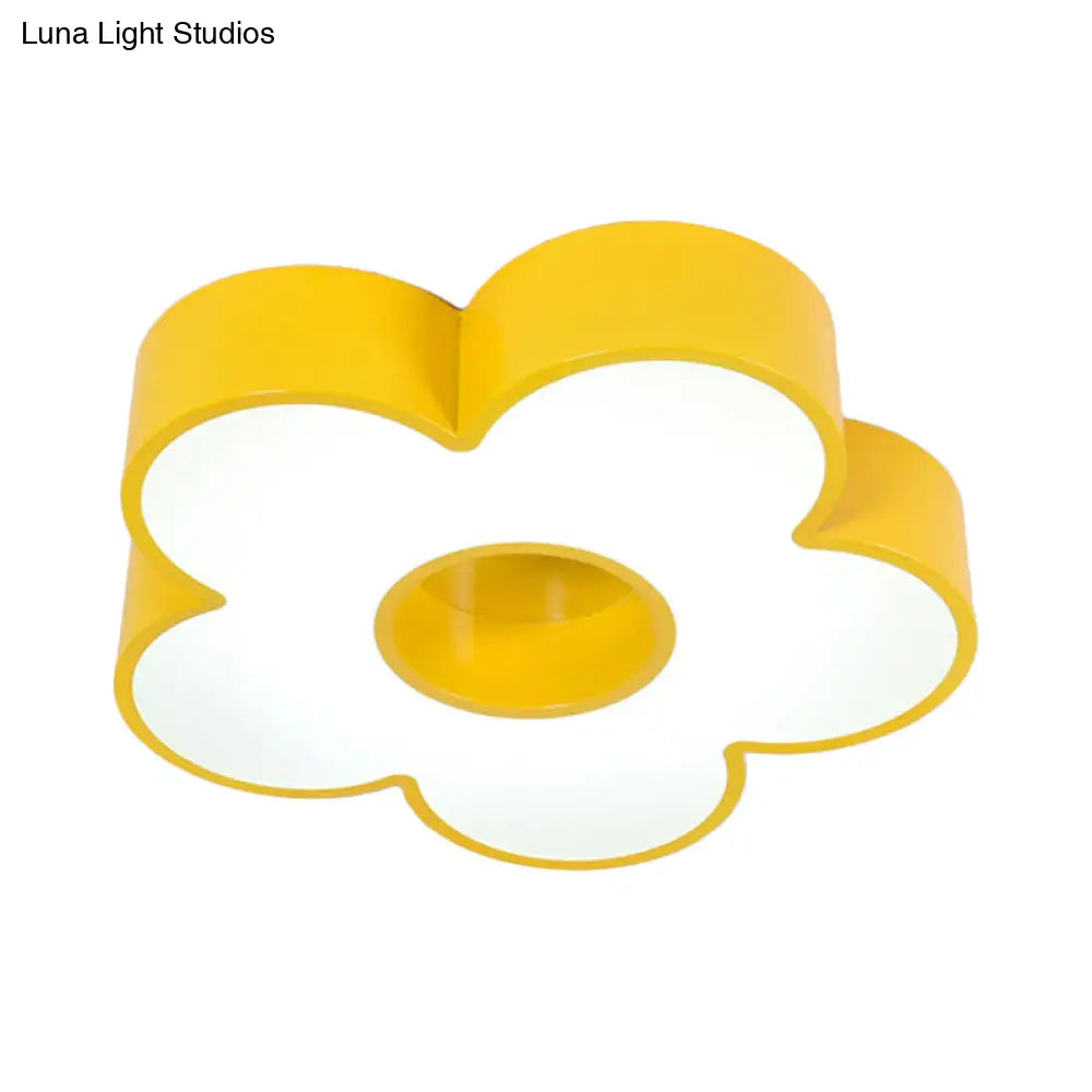 Yellow Acrylic Macaroon Flower Ceiling Mounted Led Flush Light For Nursery Room