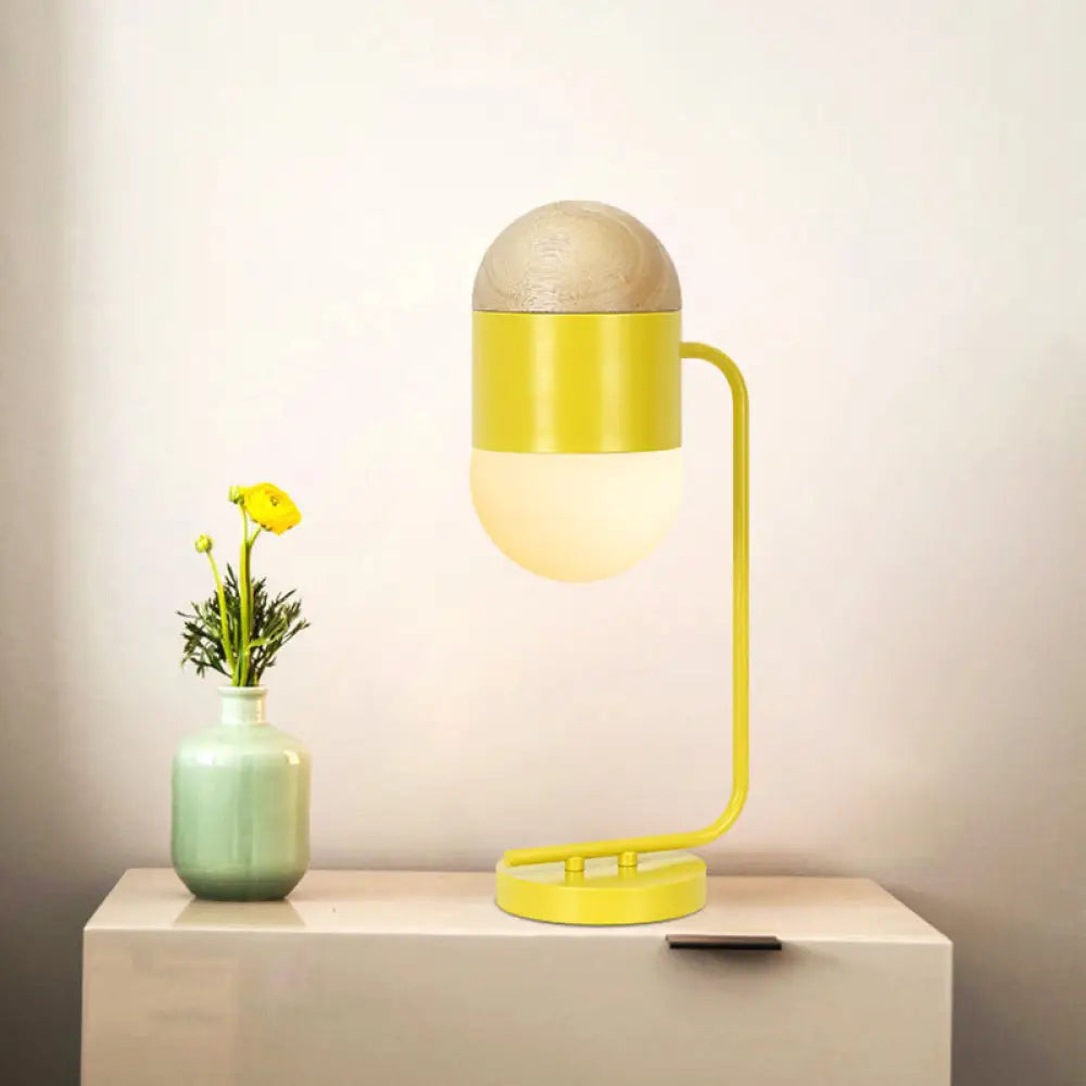 Yellow And Wood Bedside Nightstand Lamp: Modern Metallic Capsule Night Light