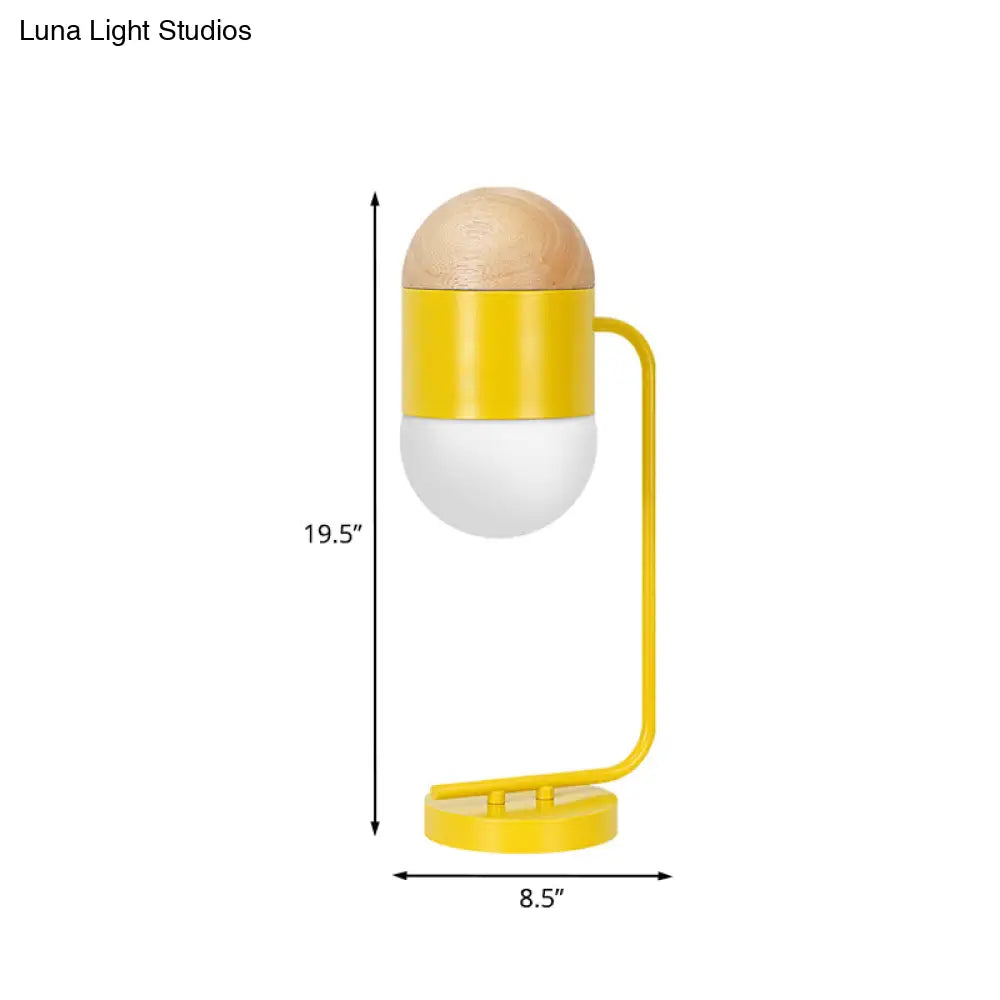 Yellow And Wood Bedside Nightstand Lamp: Modern Metallic Capsule Night Light