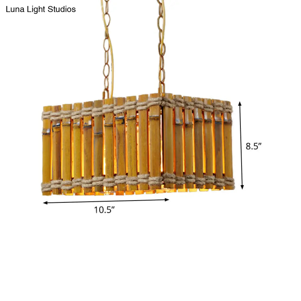 Yellow Bamboo Chandelier: Industrial 2-Bulb Ceiling Hang Fixture With Rope