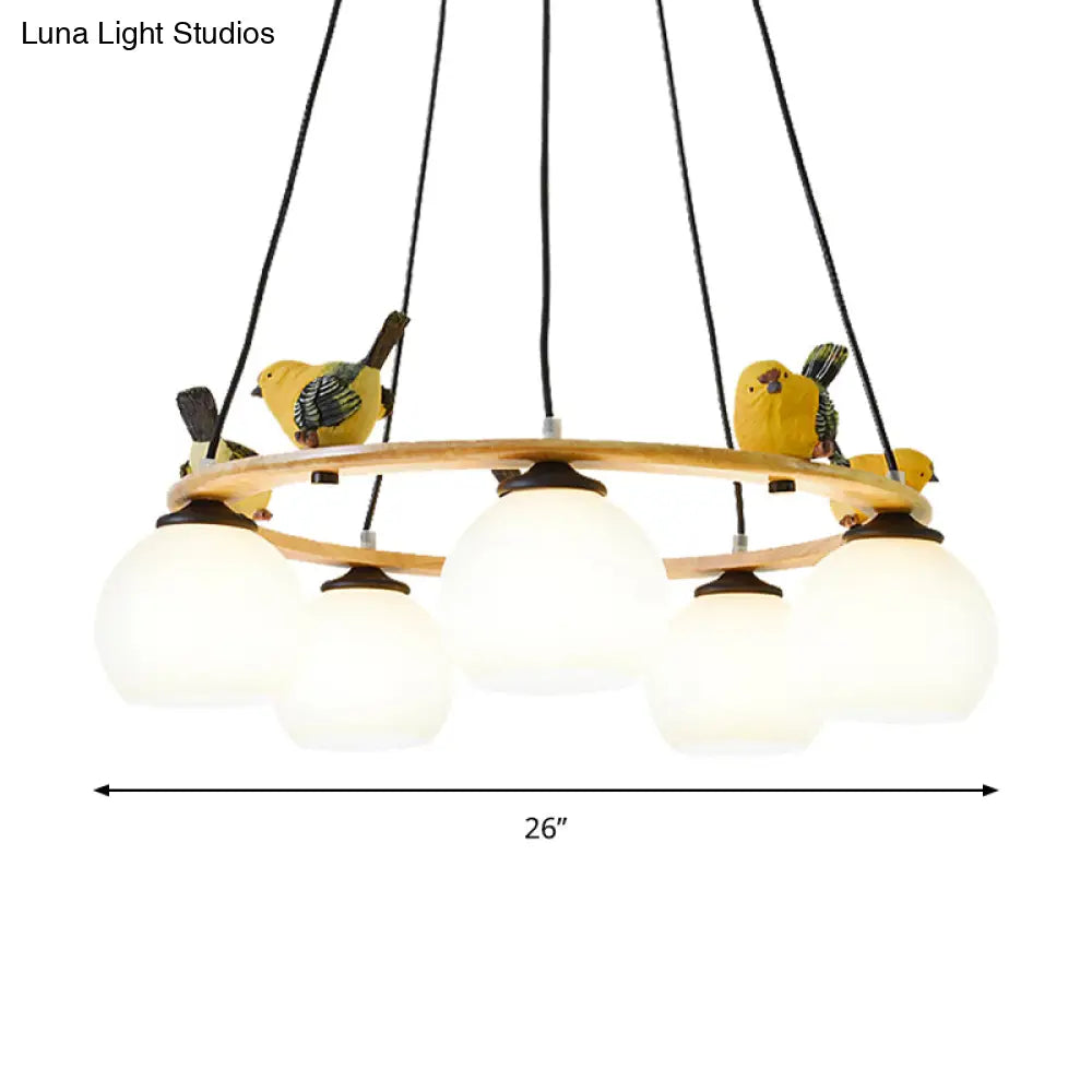 Yellow Bird Globe Chandelier: Modern Design Glass Shade For Living Room Lighting