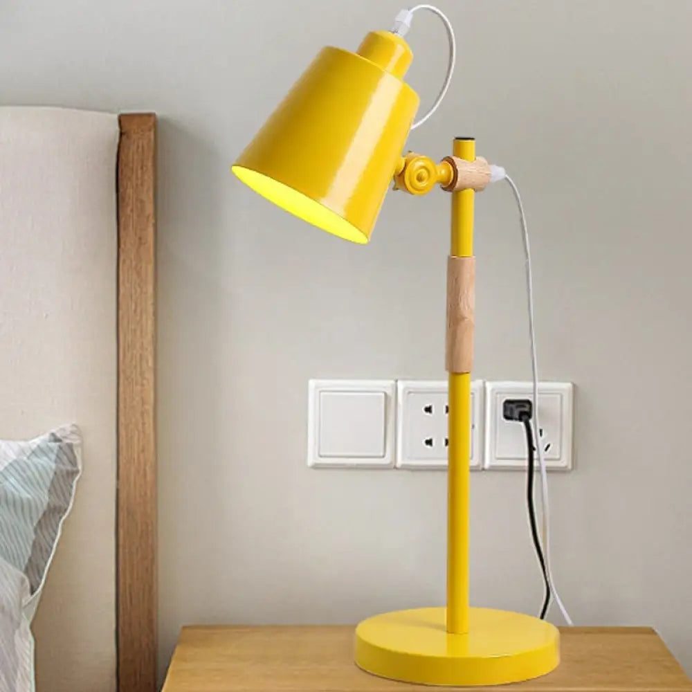 Yellow/Black/White Metal Tapered Task Lighting Macaron: 1-Head Reading Book Light Yellow