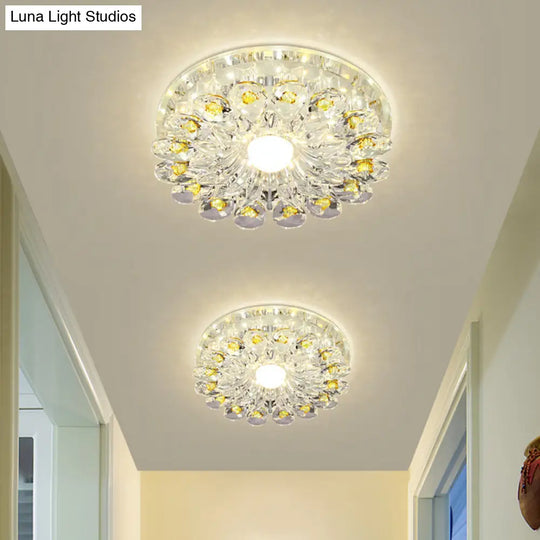 Yellow Blossom Crystal Flush-Mount Led Ceiling Lamp - Modernist Design For Hallways