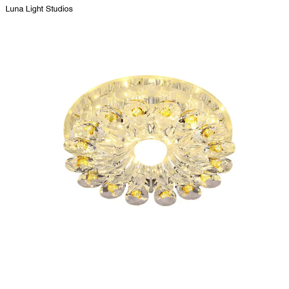 Yellow Blossom Crystal Flush-Mount Led Ceiling Lamp - Modernist Design For Hallways