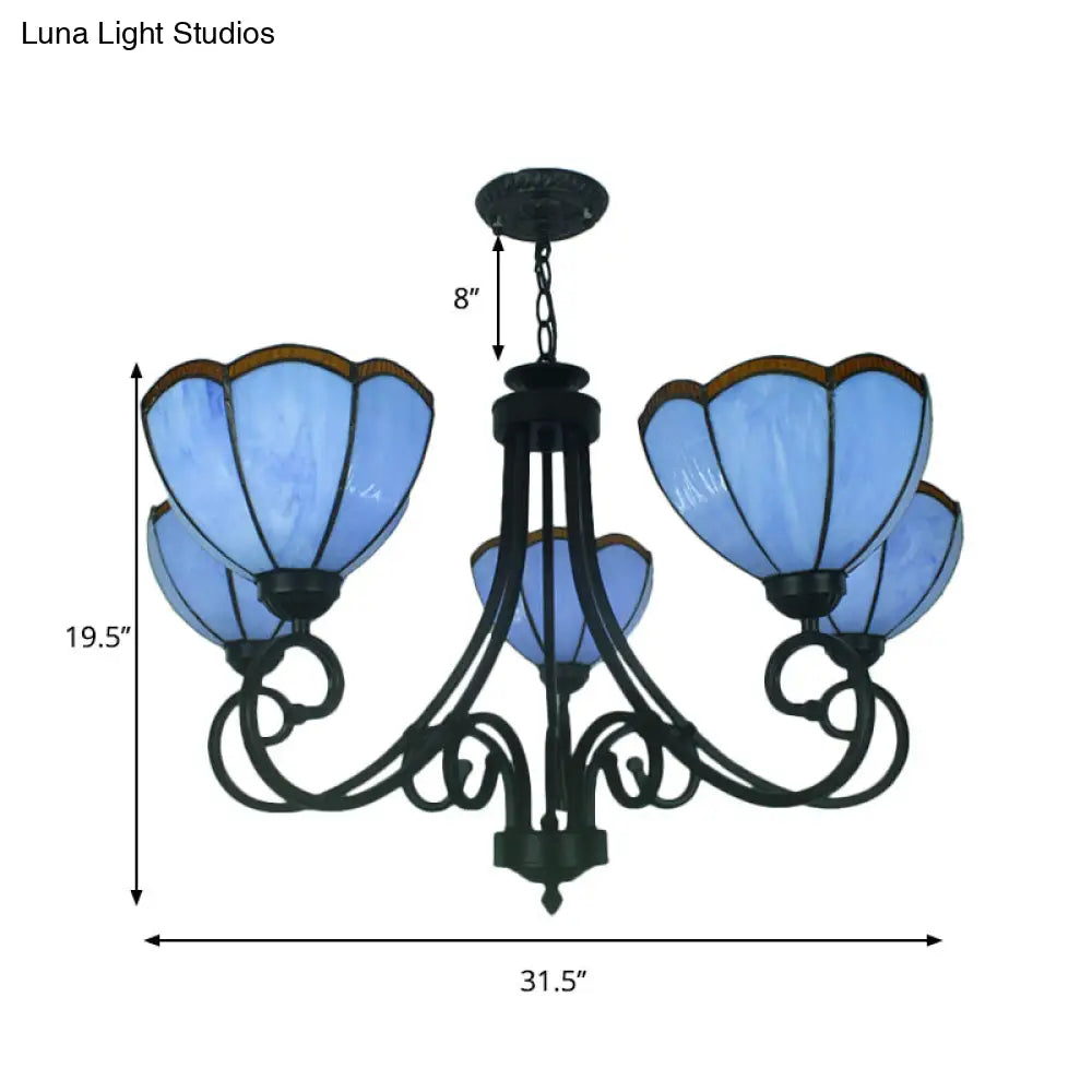 Yellow/Blue Stained Glass Chandelier Pendant Lighting With 5 Lights - Perfect For Living Room