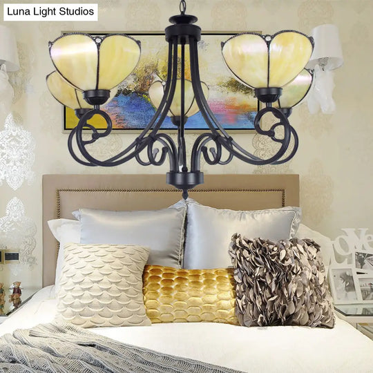 Yellow/Blue Stained Glass Chandelier Pendant Lighting With 5 Lights - Perfect For Living Room