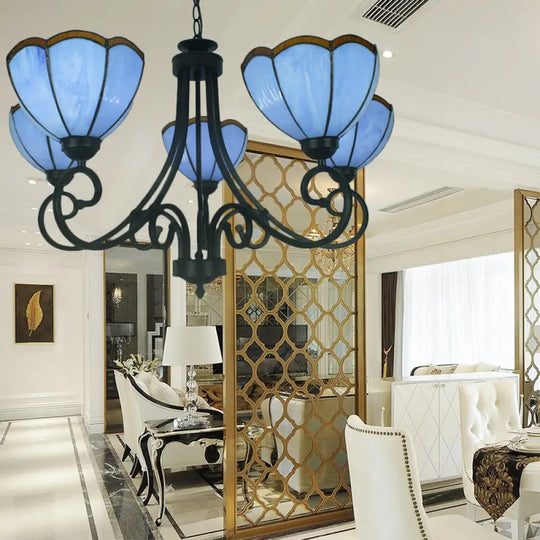 Yellow/Blue Stained Glass Chandelier Pendant Lighting With 5 Lights - Perfect For Living Room Blue